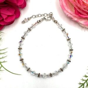 NEW⚜️Sterling Silver Aurora Borealis Crystal Beaded Bracelet